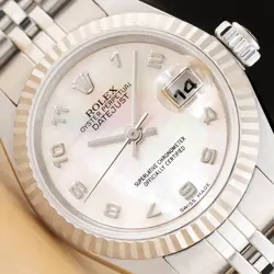 ROLEX LADIES DATEJUST 79174 MOTHER OF PEARL ARABIC DIAL 18K GOLD STEEL WATCH