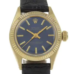 ROLEX 6619 CAL.1130 OYSTER PERPETUAL WATCHES NAVYDIAL YG/EMBOSSED LEATHER ...
