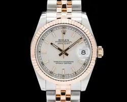 ROLEX 178271 DATEJUST 31 18K EVEROSE GOLD / SS SILVER DIAL FLUTED BEZEL