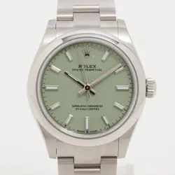 ROLEX OYSTER PERPETUAL 277200 SS SS AT PISTACHIO DIAL 2 EXTRA LINKS