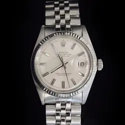ROLEX DATEJUST MEN STAINLESS STEEL 18K WHITE GOLD WATCH JUBILEE SILVER DIAL 1601