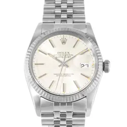 ROLEX DATEJUST 36 16014 SILVER INDEX STEEL WHITE GOLD FLUTED JUBILEE MENS WATCH