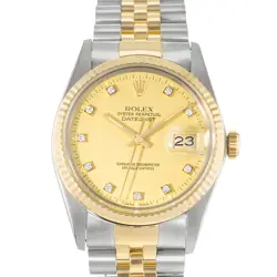 ROLEX DATEJUST 36 16013 CHAMPAGNE DIAMOND STEEL GOLD JUBILEE MENS WATCH 1986