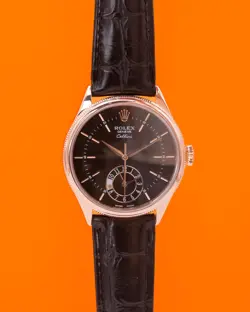 ROLEX CELLINI DUAL TIME 39MM 50525-0010 ROSE GOLD BLACK DIAL WITH DAY-NIGHT INDI