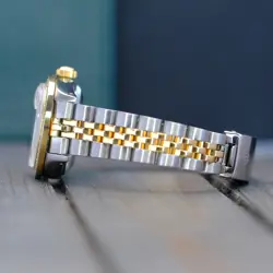 Rolex Datejust Ladies Two-Tone Gold SS Metal Watch Blue Diamond Dial Bezel Lugs