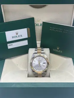 ROLEX DATEJUST 126333 GOLD AND OYSTER BRACELET WITH GOLD BEZEL BOX AND PAPERS