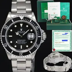 PAPERS MINT ROLEX SUBMARINER DATE 16800 STEEL BLACK OYSTER 40MM WATCH BOX