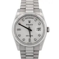 ROLEX DAY-DATE PRESIDENT 36MM SILVER JUBILEE DIAMOND 18K WHITE GOLD 118239 WATCH