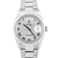 ROLEX DAY-DATE PRESIDENT 36MM SILVER ROMAN 18K WHITE GOLD OYSTER WATCH 118239