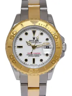 ROLEX YACHT-MASTER 18K YELLOW GOLD/STEEL WHITE DIAL LADIES 29MM WATCH M 169623