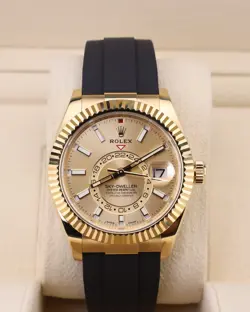 ROLEX SKY-DWELLER CHAMPAGNE DIAL YELLOW GOLD OYSTERFLEX 326238 FULL SET