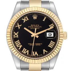 ROLEX DATEJUST II STEEL YELLOW GOLD BLACK ROMAN DIAL MENS WATCH 116333 BOX CARD