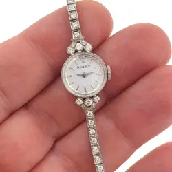 Vintage Rolex Lady Watch with Diamonds Tennis Bracelet White Gold 14k