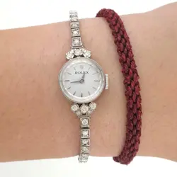 Vintage Rolex Lady Watch with Diamonds Tennis Bracelet White Gold 14k