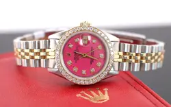 ROLEX 26MM DATEJUST STEEL 14K GOLD AFTERMARKET DIAMOND PINK DIAL WATCH 6917
