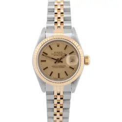 LADIES ROLEX DATEJUST 26MM CHAMPAGNE YELLOW GOLD STAINLESS JUBILEE WATCH 69173