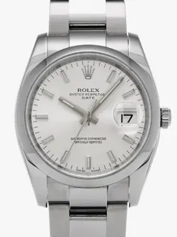 ROLEX OYSTER PERPETUAL DATE 115200 AUTOMATIC SS SILVER DIAL MEN'S WATCH 34MM