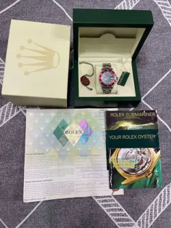 ROLEX SUBMARINER DATE 16610 BLACK DIAMOND DIAL RED INSERT BOX PAPERS 2006