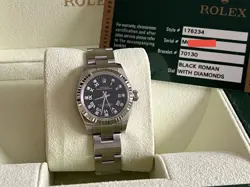 ROLEX OYSTER PERPETUAL 176234 LADIES 26MM STEEL 18K W/G BEZEL BLACK DIAMOND DIAL