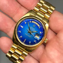 ROLEX PRESIDENT 1803 DAY DATE YELLOW GOLD BLUE DIAMOND DIAL AUTOMATIC WRISTWATCH
