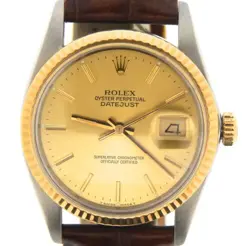 ROLEX DATEJUST 16013 MENS STAINLESS STEEL 18K GOLD WATCH CHAMPAGNE DIAL BROWN