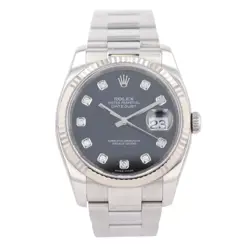 ROLEX DATEJUST DIAMOND BLACK DIAL STAINLESS STEEL 18K WHITE GOLD MEN'S WATCH
