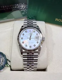 2025 ROLEX DATEJUST 36MM 126234 MOTHER OF PEARL DIAMOND DIAL FLUTED JUBILEE SET