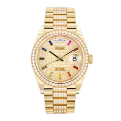 ROLEX DAY-DATE 36 WATCH 36MM DIAMOND PAVE DIAMOND BAGUETTE INDEX MARKERS DIAL...
