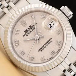 ROLEX LADIES DATEJUST 69174 CREAM ARABIC JUBILEE DIAL 18K WHITE GOLD STEEL WATCH