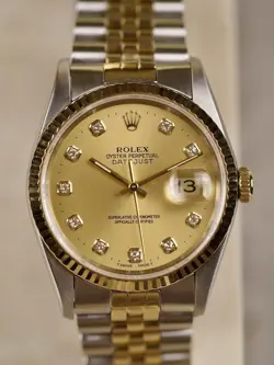 1996 ROLEX DATEJUST 36 16233G CHAMPAGNE FULL SET