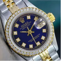 ROLEX WOMENS DATEJUST TWO-TONE GOLD STEEL BLUE DIAMOND 1.00CTS JUBILEE WATCH