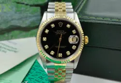 ROLEX DATEJUST 36MM 16233 BLACK BIG DIAMOND 1996 WITH BOX AND PAPERS