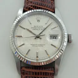 ROLEX OYSTER DATEJUST 16014 36MM 18K SS LINEN DIAL MEN'S AUTOMATIC 1980S RA589