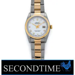 ROLEX DATEJUST 16233 FLUTED BEZEL WATCH 36MM TWO-TONE WHITE ROMAN DIAL