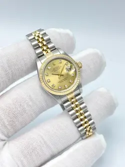 LADIES ROLEX DATEJUST 26MM 69173 FACTORY DIAMOND CHAMPAGNE DIAL GOLD JUBILEE