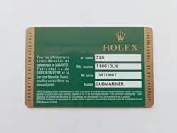 ROLEX GUARANTEE WARRANTY CARD BOOKLET SUBMARINER 16610 16610LN