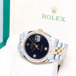 Rolex 36mm 18K Half Yellow Gold Onyx 6 & 9 Diamonds Datejust REF: 116233 (M)
