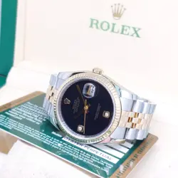 Rolex 36mm 18K Half Yellow Gold Onyx 6 & 9 Diamonds Datejust REF: 116233 (M)