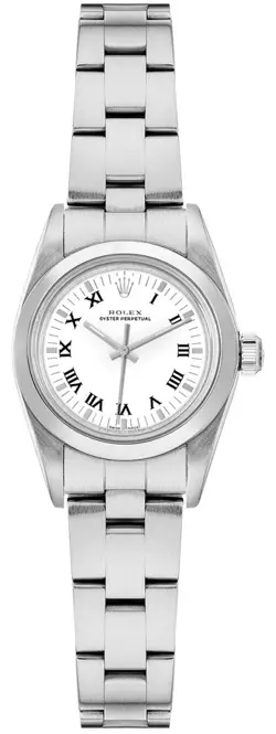 ROLEX OYSTER PERPETUAL 24MM 76080 WHITE DIAL STAINLESS STEEL WOMEN'S WATCH