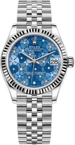 ROLEX DATEJUST 278274 2025 CARD AUTO SS BLUE FLORAL DIAMOND DIAL WOMEN'S 31MM