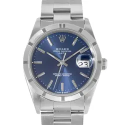 ROLEX OYSTER PERPETUAL DATE 15210 34MM BLUE INDEX STEEL OYSTER MENS WATCH