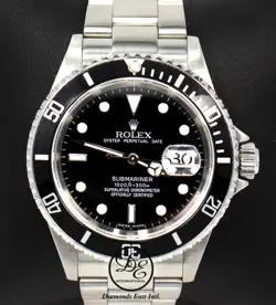 ROLEX Submariner Date 16610 Oyster No Holes Steel Black Dial Watch
