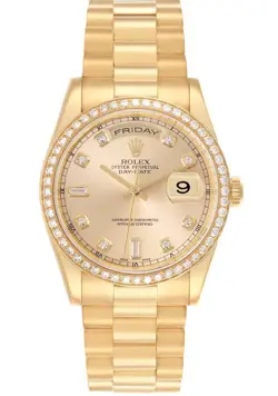 ROLEX DAY-DATE 118348 AUTOMATIC 18K YELLOW GOLD CHAMPAGNE DIAL MEN'S WATCH 36MM