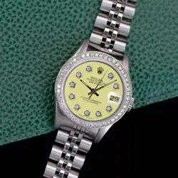 ROLEX DATEJUST LADIES STAINLESS STEEL YELLOW DIAMOND JUBILEE WATCH 1.00CTS 26MM