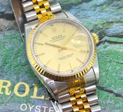 ROLEX REF# 16233 DATEJUST 36MM STAINLESS STEEL & 18K GOLD MEN`S WATCH NO BOX