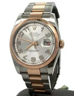 PRE-OWNED ROLEX DATEJUST 36MM SILVER DIAL - 116201 - ROSE GOLD/STEEL S105782