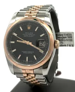PRE-OWNED ROLEX DATEJUST 36MM BLACK DIAL - 116231 - ROSE GOLD/STEEL S108211