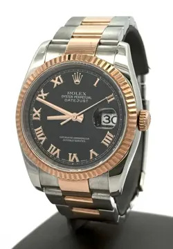 PRE-OWNED ROLEX DATEJUST 36MM BLACK DIAL - 116231 - ROSE GOLD/STEEL S107975