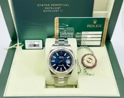 ROLEX DATEJUST II 116334 41MM BLUE DIAL STEEL 18K GOLD BEZEL BOX PAPER 2014