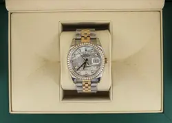 2010 ROLEX DATEJUST 116243 WHITE MOP DIAMOND DIAL AND BEZEL TT 18KT JUBILEE 36MM